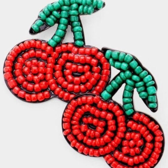 Cheerful Beaded Cherry Earrings - Picture 1 of 2